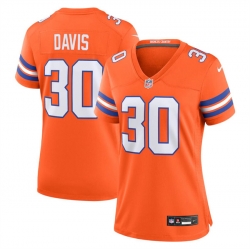 Women Denver Broncos 30 Terrell Davis Orange Mile High Collection 1977 Throwback Stitched Jersey