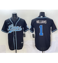 Men Detroit Lions 1 Jameson Williams Black Stitched Baseball Jersey