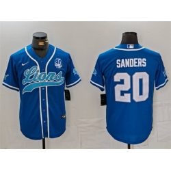 Men Detroit Lions 20 Barry Sanders Blue With 90th Anniversary Patch Cool Base Stitched Baseball Jersey