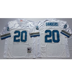 Men Detroit Lions 20 Barry Sanders White M&N Throwback Jersey