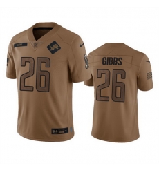 Men Detroit Lions 26 Jahmyr Gibbs 2023 Brown Salute To Service Limited Stitched Jersey