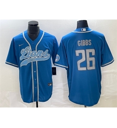 Men Detroit Lions 26 Jahmyr Gibbs Blue Cool Base Stitched Baseball Jersey