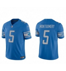 Men Detroit Lions 5 David Montgomery Blue 2023 F U S E  Vapor Untouchable Limited Stitched Jersey