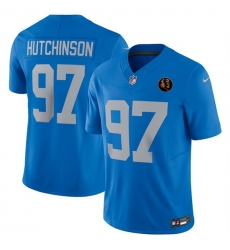 Men Detroit Lions 97 Aidan Hutchinson Blue 2025 F U S E With John Madden Patch Vapor Limited Stitched Jersey Men Detroit Lions 97 Aidan Hutchinson Blue 2025 F U S E With John Madden Patch Vapor Limited Stitched Jersey