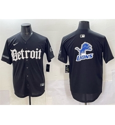 Men Detroit Lions Team Big Logo Black  27Motor Gothic Edition 27 Vapor Premier Limited Stitched Jersey