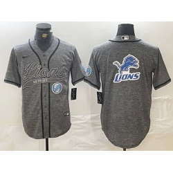 Men Detroit Lions Team Big Logo Grey Cool Base Stitched Baseball Jersey 1