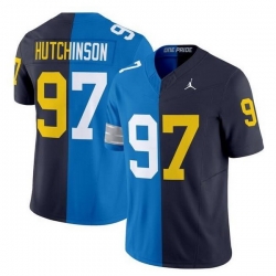 Men Detroit Lions X Wolverines 97 Aidan Hutchinson Blue Navy Split F U S E  Vapor Limited Stitched Jersey