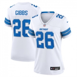 Women Detroit Lions 26 Jahmyr Gibbs White Stitched Jersey