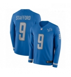 Youth Nike Detroit Lions 9 Matthew Stafford Limited Blue Therma Long Sleeve NFL Jersey