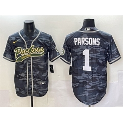 Men Green Bay Packers 1 Micah Parsons Grey Camo Cool Base Stitched Baseball Jersey