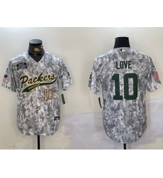 Men Green Bay Packers 10 Jordan Love 2024 Arctic Camo Salute To Service Stitched Baseball Jersey 1