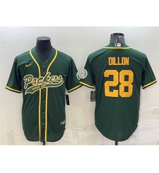 Men Green Bay Packers 28 A J Dillon Green Gold With Patch Cool Base Stitched Baseball Jersey