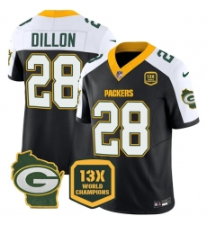 Men Green Bay Packers 28 AJ Dillon Black White 2023 F U S E Home Patch 13 Time World Champions Vapor Untouchable Limited Stitched Football Jersey Men Green Bay Packers 28 AJ Dillon Black White 2023 F U S E Home Patch 13 Time World Champions Vapor Untouchable Limited Stitched Football Jersey