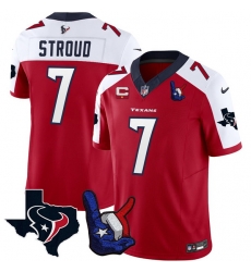 Men Houston Texans 7 C J  Stroud Red White 2023 F U S E  With 1 Star C And Hand Sign Throwing Up The H Patch Vapor Untouchable Limited Stitched Football Je