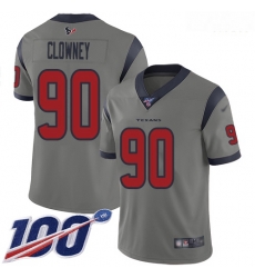 Texans 90 Jadeveon Clowney Gray Men Stitched Football Limited Inverted Legend 100th Season Jersey