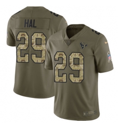 Youth Nike Texans #29 Andre Hal Olive Camo Stitched NFL Limited 2017 Salute to Service Jersey