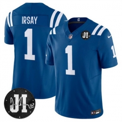 Men Indianapolis Colts 1 Jim Irsay Blue 2025 F U S E  Jim Irsay Patch Vapor Limited Stitched Football Jersey