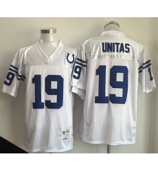 Men Indianapolis Colts 19 Johnny Unitas White Throwback Stitched Football Jersey