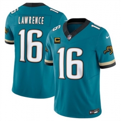 Men Jacksonville Jaguars 16 Trevor Lawrence Teal 2025 F U S E  With 4 Star C Patch Prowler Throwback Vapor Limited Stitched Football Jersey