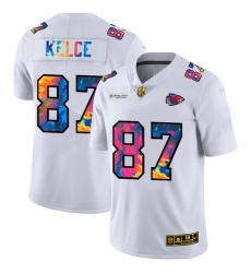 Kansas City Chiefs 87 Travis Kelce Men White Nike Multi Color 2020 NFL Crucial Catch Limited NFL Jersey