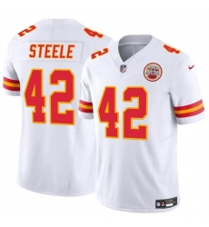 Men   Kansas City Chiefs 42 Carson Steele White 2023 F U S E Vapor Untouchable Limited Stitched Football Jersey