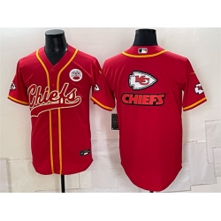 Men Kansas City Chiefs Red Gold Team Big Logo With Patch Cool Base Stitched Baseball Jerseys