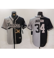 Men Las Vegas Raiders 34 Bo Jackson Grey Black Split Cool Base Stitched Baseball Jersey 1