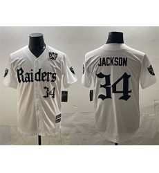Men Las Vegas Raiders 34 Bo Jackson White  27Gothic Sin City Shadows Edition 27 With 65th Anniversary Patch Vapor Limited Stitched Baseball Jersey