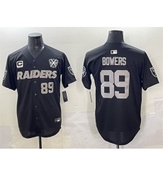 Men Las Vegas Raiders 89 Brock Bowers Black With Nevada Silver Stat Patch And 65th Anniversary Patch 3 Star C Patch Stitched Baseball Jersey