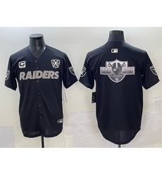 Men Las Vegas Raiders Team Big Logo Black With Nevada Silver Stat Patch And 65th Anniversary Patch 3 Star C Patch Stitched Baseball Jersey