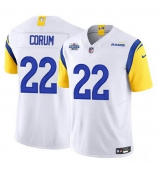 Men Los Angeles Rams 22 Blake Corum White 2024 With Dradt Patch F U S E Vapor Untouchable Stitched Football Jersey