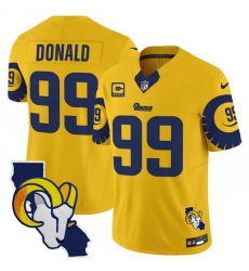 Men Los Angeles Rams 99 Aaron Donald Gold 2025 4 Star C Patch F U S E  V2 Limited Stitched Football Jersey