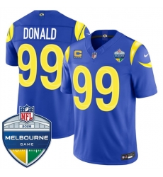 Men Los Angeles Rams  99 Aaron Donald Royal 2026 F U S E  4 Star C Patch And Melbourne Game Patch Vapor Limited Stitched Football Jersey