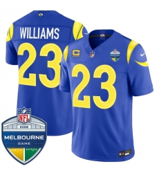 Men Los Angeles Rams  Kyren Williams Royal 2026 F U S E  4 Star C Patch And Melbourne Game Patch Vapor Limited Stitched Football Jersey