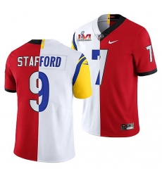 Men Los Angeles Rams X Georgia Bulldogs 9 Matthew Stafford Red White Split Super Bowl LVI Stitched Jerse