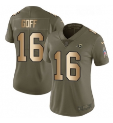 Womens Nike Los Angeles Rams 16 Jared Goff Limited OliveGold 2017 Salute to Service NFL Jersey