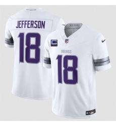 Men Minnesota Vikings  18 Justin Jefferson White 2026 F U S E  With 4 Star C Patch Winter Warrior Limited Stitched Jersey