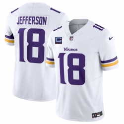 Men Minnesota Vikings  18 Justin Jefferson White 2026 F U S E  With 4 star C Patch And John Madden Patch Vapor Limited Stitched Football Jersey