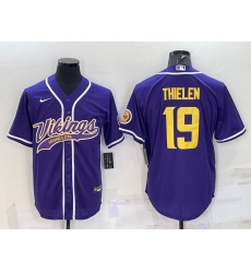 Men Minnesota Vikings 19 Adam Thielen Purple Gold With Patch Cool Base Stitched Baseball Jersey