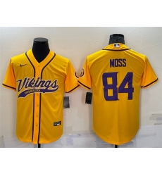 Men Minnesota Vikings 84 Randy Moss Gold With Patch Cool Base Stitched Baseball Jersey