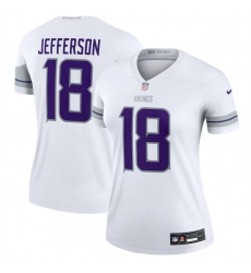 Women Minnesota Vikings 18 Justin Jefferson White Winter Warrior Limited Stitched Jersey