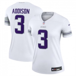 Women Minnesota Vikings 3 Jordan Addison White Winter Warrior Limited Stitched Jersey