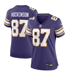 Women Minnesota Vikings 87 T J  Hockenson Purple 2023 Stitched Game Jersey  Run Small