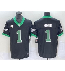 Men Philadelphia Eagles 1 Jalen Hurts Black 2023 F U S E  Vapor Untouchable With C Patch Stitched Football Jersey