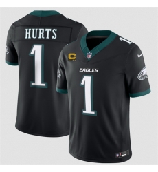 Men Philadelphia Eagles  1 Jalen Hurts Black 2026 F U S E  4 Star C Patch Vapor Untouchable Limited Throwback Stitched Football Jersey