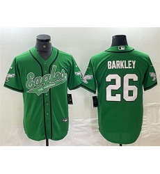 Men Philadelphia Eagles 26 Saquon Barkley Green Cool Base Stitched Baseball Jersey