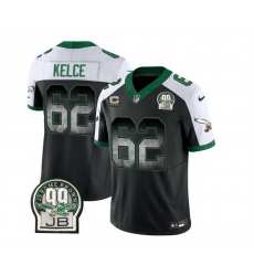 Men Philadelphia Eagles 62 Jason Kelce Black White 2023 F U S E  With 4 Star C Patch Throwback Vapor Untouchable Limited Stitched Football Jersey