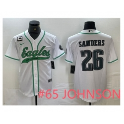 Men Philadelphia Eagles 65 Lane Johnson White With 3 star C Patch Cool Base Baseball Stitched Jersey