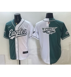 Men Philadelphia Eagles Team Big Logo Green White Split Stitched Jersey 001