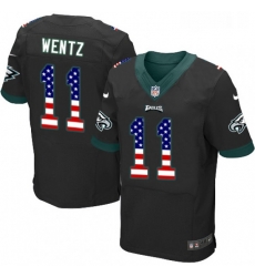 Mens Nike Philadelphia Eagles 11 Carson Wentz Elite Black Alternate USA Flag Fashion NFL Jersey